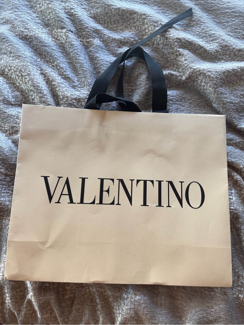 Valentino Cream Tote with Black Logo and Ribbon Handles